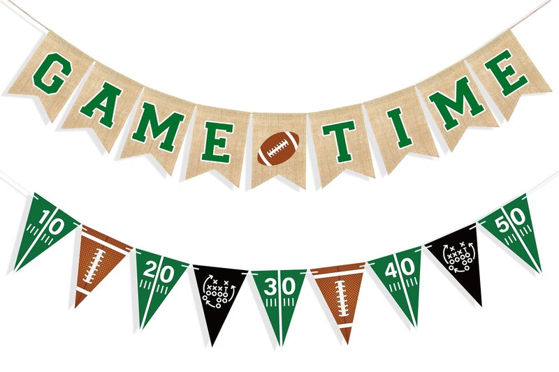 Uniwish Game Time Burlap Banner Football Party Decorations Sports Football Theme Baby Shower Birthday Party Favors Indoor Outdoor Home Decor - Image 1