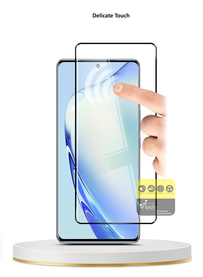 دبليو تيك vivo V27 / V27 Pro / V29 Lite 5G 2023 Premium Edge-Pro Series كامل الغراء كامل الغطاء واقي شاشة زجاجي مقسى - شفاف / أسود - Image 2