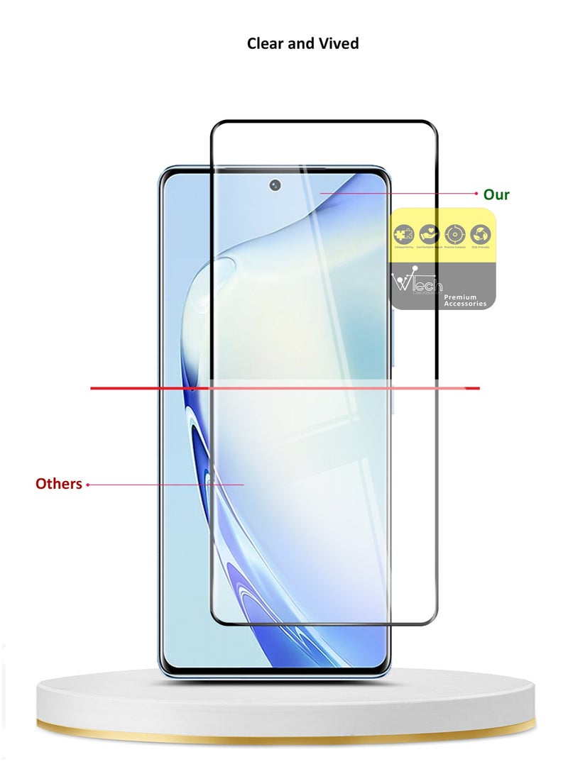 دبليو تيك vivo V27 / V27 Pro / V29 Lite 5G 2023 Premium Edge-Pro Series كامل الغراء كامل الغطاء واقي شاشة زجاجي مقسى - شفاف / أسود - Image 3