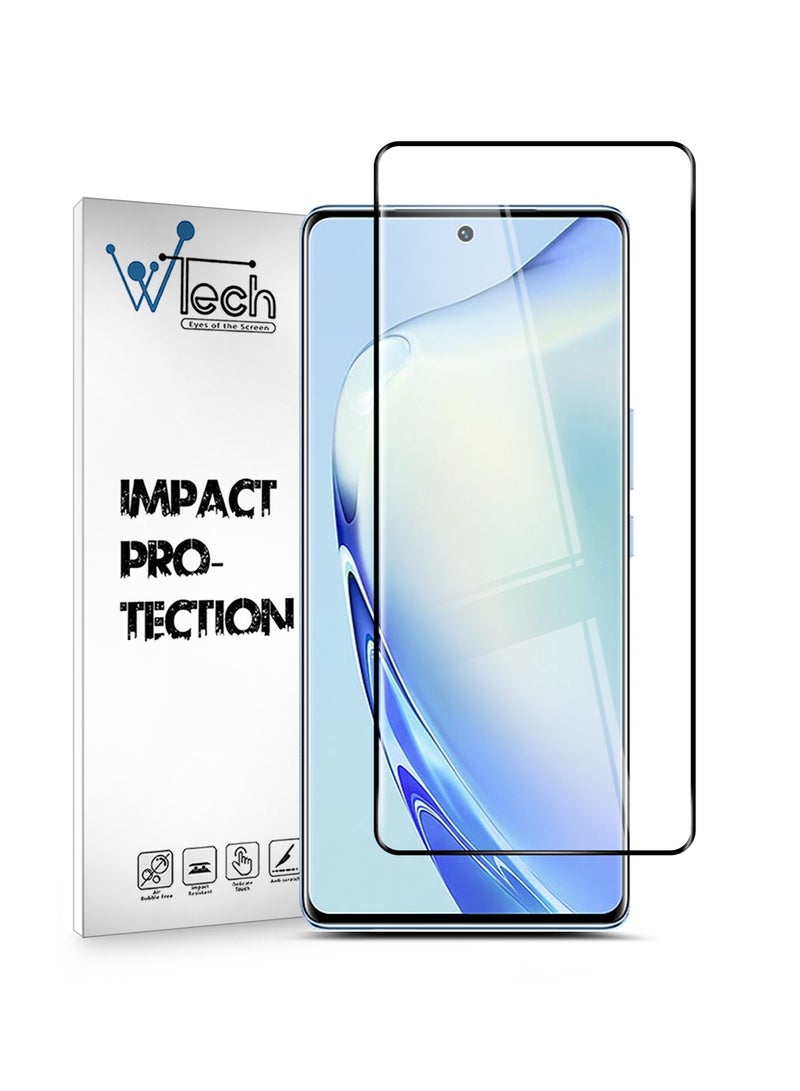 دبليو تيك vivo V27 / V27 Pro / V29 Lite 5G 2023 Premium Edge-Pro Series كامل الغراء كامل الغطاء واقي شاشة زجاجي مقسى - شفاف / أسود - Image 1