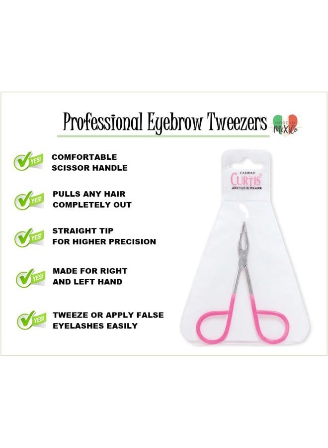 CURTIS PROFESSIONAL Salon TWEEZERS with Easy Scissor Handle, CASE Included; The BEST PRECISION EYEBROW TWEEZERS Men/Women; Tools for Facial Hair, Ingrown Hair, Blackhead; Pink & Silver EASY TO HOLD - Image 2