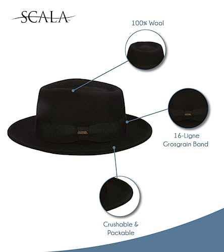 Scala Classico Men's Crushable Water Repelant Wool Felt Fedora Hat, Black, Medium - Image 3