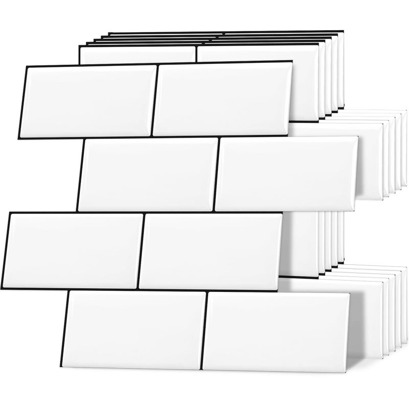 DEWOO 10 Peel and Stick Subway Tile Kitchen Backsplash for Wall, White (Thicker Design) - Image 1