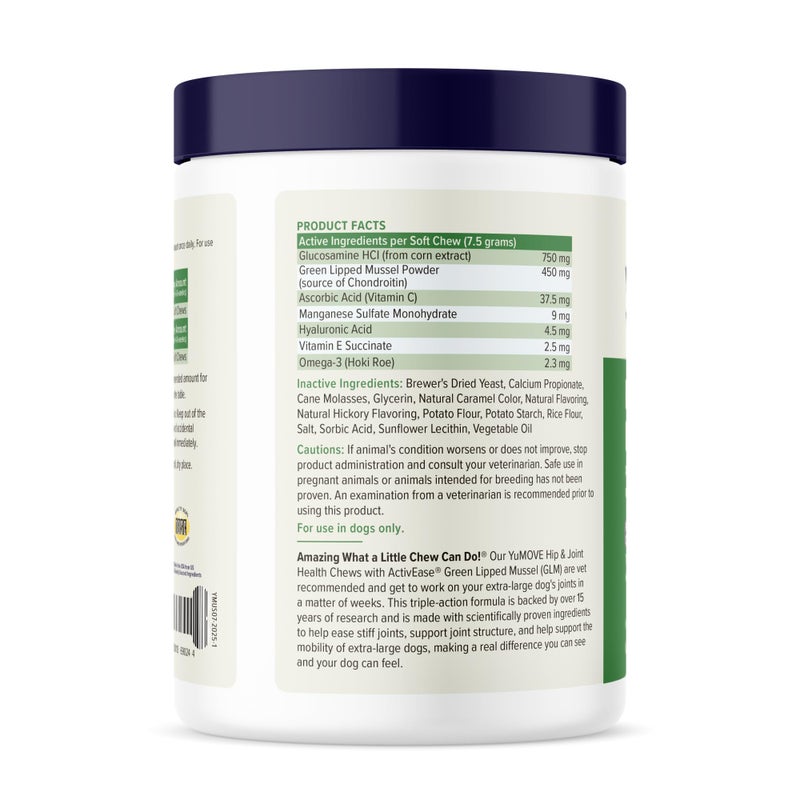 Yumove Hip & Joint Supplement for Dogs - with Glucosamine Chondroiton, Green Lipped Mussel, Hyaluronic Acid, and Omega 3 Joint Supplement for Stiffness and Mobility - 60 Chews (Large/XL Dogs) - Image 3