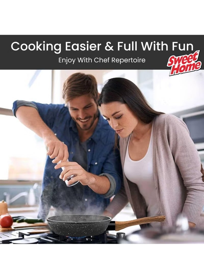Sweet Home Frying Pan with Durable Marble Coating Induction Safe Non-Stick Frying/Saute Pan PFOA Free Induction & Gas Fry Pan Non Stick Frying Pan (26cm) - Image 4