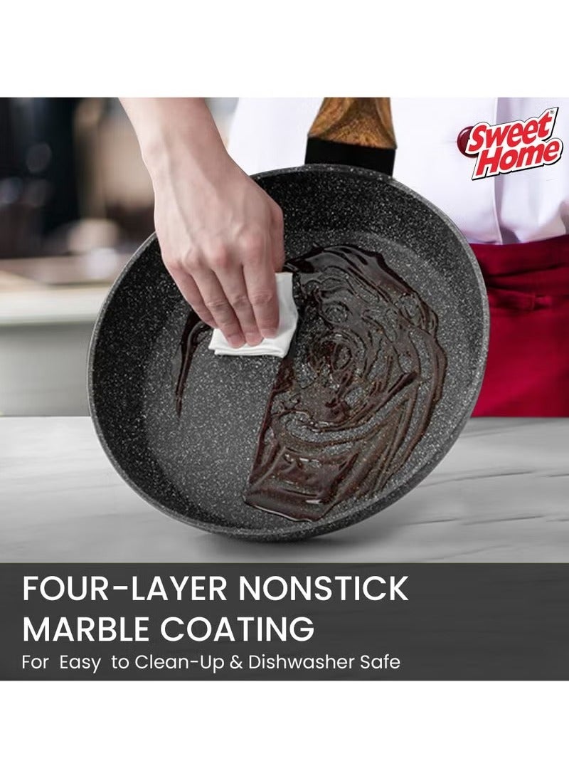 Sweet Home Frying Pan with Durable Marble Coating Induction Safe Non-Stick Frying/Saute Pan PFOA Free Induction & Gas Fry Pan Non Stick Frying Pan (26cm) - Image 5