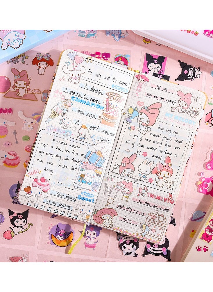 Sanrio مجموعة ملصقات، 100 ورقة صغيرة قطعة صغيرة من PET شفافة لشخصية كرتونية على شكل زهرة حيوان مزخرفة لسجل القصاصات للمذكرات والحرف الفنية اليدوية والألبوم والمخططين والتقويمات والدفتر  - Image 4