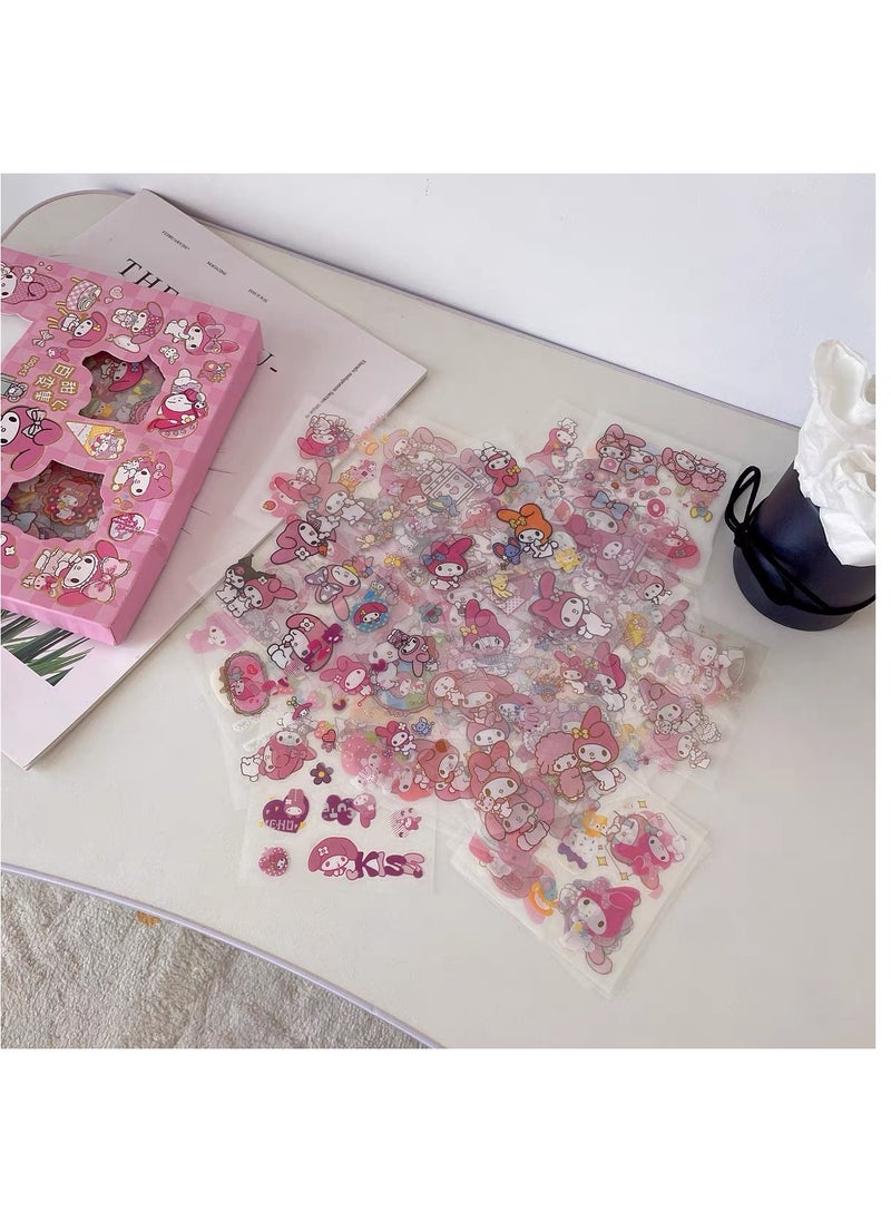 Sanrio مجموعة ملصقات، 100 ورقة صغيرة قطعة صغيرة من PET شفافة لشخصية كرتونية على شكل زهرة حيوان مزخرفة لسجل القصاصات للمذكرات والحرف الفنية اليدوية والألبوم والمخططين والتقويمات والدفتر  - Image 3