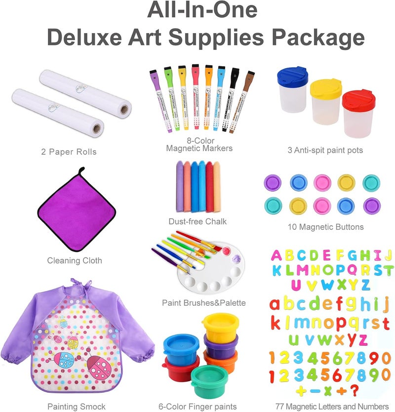 KRAND Space saving design picks Wooden Art Easel for Kids with All-in-One Art Supplies Package Easel Set with Double Sided Chalkboard & Whiteboard for Toddlers 2-4 4-8 Years Old Girls Gift (Adjustable,P&V) Flexible varied design - Image 2