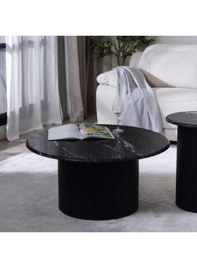 Pan Home POVERA COFFEE TABLE BLACK MARBLE BLACK WOOD - Image 2