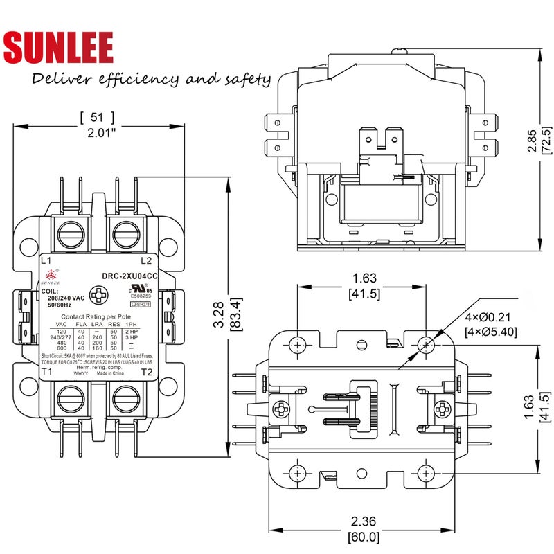 SunLee 2 Pole 40 Amp 208/240Vac Coil UL Recognized A2L Compliant Definite Purpose Contactor Heavy Duty HVAC Replacement for 30A & 40A AC Units, Condensers, Heat Pumps Equivalent to 45GG20AG C240C - Image 4