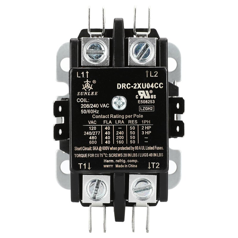 SunLee 2 Pole 40 Amp 208/240Vac Coil UL Recognized A2L Compliant Definite Purpose Contactor Heavy Duty HVAC Replacement for 30A & 40A AC Units, Condensers, Heat Pumps Equivalent to 45GG20AG C240C - Image 3