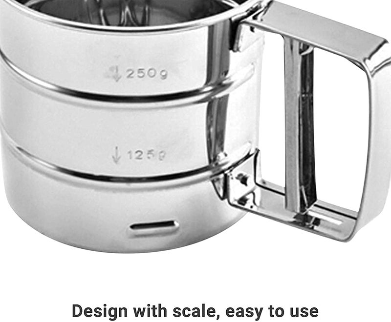Niralasa Niralasa Baking Stainless Steel Shaker Sieve Cup Manual Flour Sifter with Measuring Scale Mark for Flour Icing Sugar Atta Shifter - Image 4