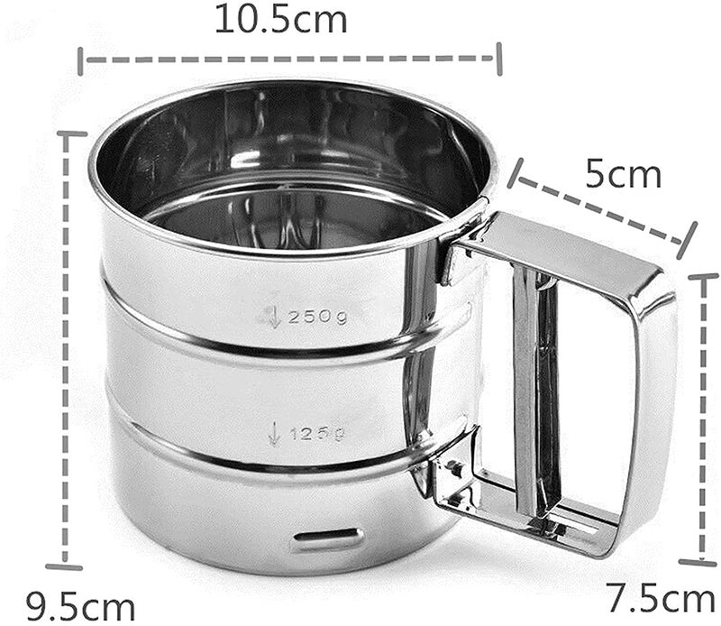 Niralasa Niralasa Baking Stainless Steel Shaker Sieve Cup Manual Flour Sifter with Measuring Scale Mark for Flour Icing Sugar Atta Shifter - Image 3