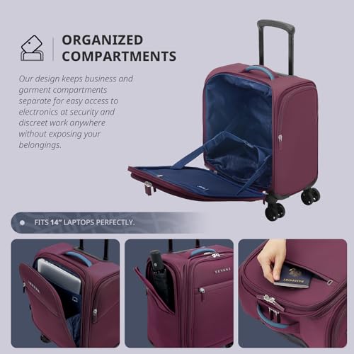 Verage Underseat Carry On Luggage with Wheels & USB Port,14 inch Wheeled Spinner Bag Carry-on Luggages for Airlines, Lightweight Suitcase Men Women, Pilots and Crew (14.5-Inch Plus Underseat Pro) - Image 4