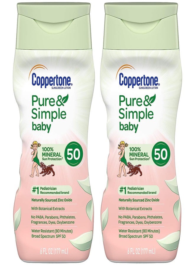 Coppertone Pure Simple Baby Tear Free MineralBased Sunscreen Lotion Broad Spectrum SPF 50, 6 Fluid Ounce (Pack of 2), 12 Fl Oz
