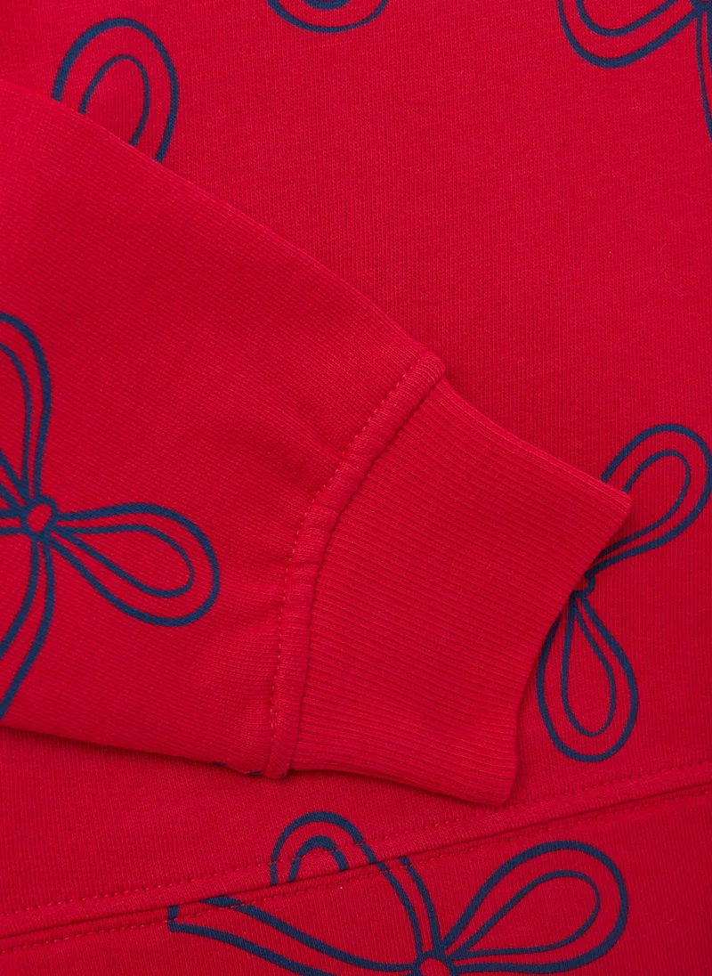 او في اس GIRLS' RED PURE COTTON SWEATSHIRT REGULAR FIT
