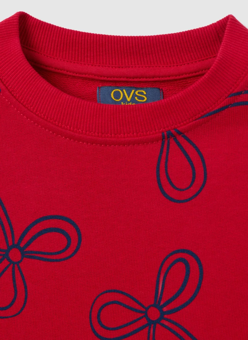 او في اس GIRLS' RED PURE COTTON SWEATSHIRT REGULAR FIT