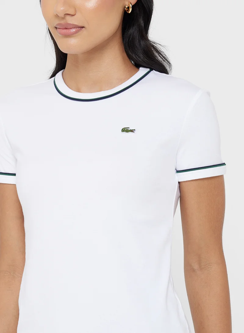 LACOSTE Slim Fit Contrast Accent T-Shirt for Women Best Price Oman