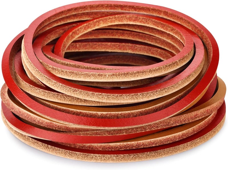 TeeLiy 3mm Flat Genuine Leather Cord, Leather Lace Strip Cord Braiding String for Jewelry Making, Leather Shoe Lace, Arts & Crafts (Red/Tan_5 Yards) - Image 1