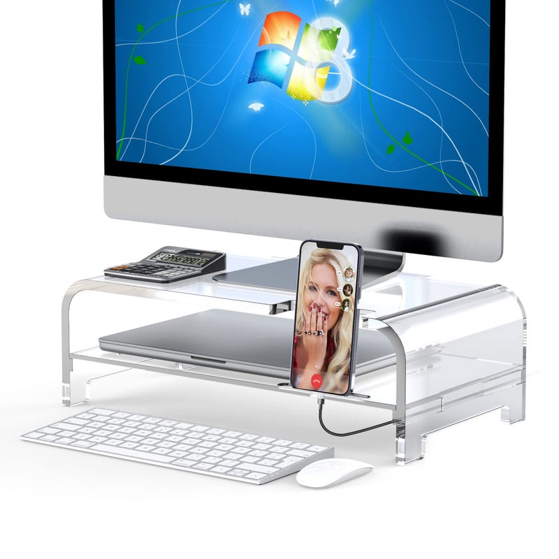 Beimu Acrylic Laptop Stand Acrylic Monitor Stand Riser Acrylic Computer Stand Laptop Riser with Storage Acrylic Desk Organizer Accessories Laptop Stand Clear Monitor Stand Desktop Notebook Stand - Image 1