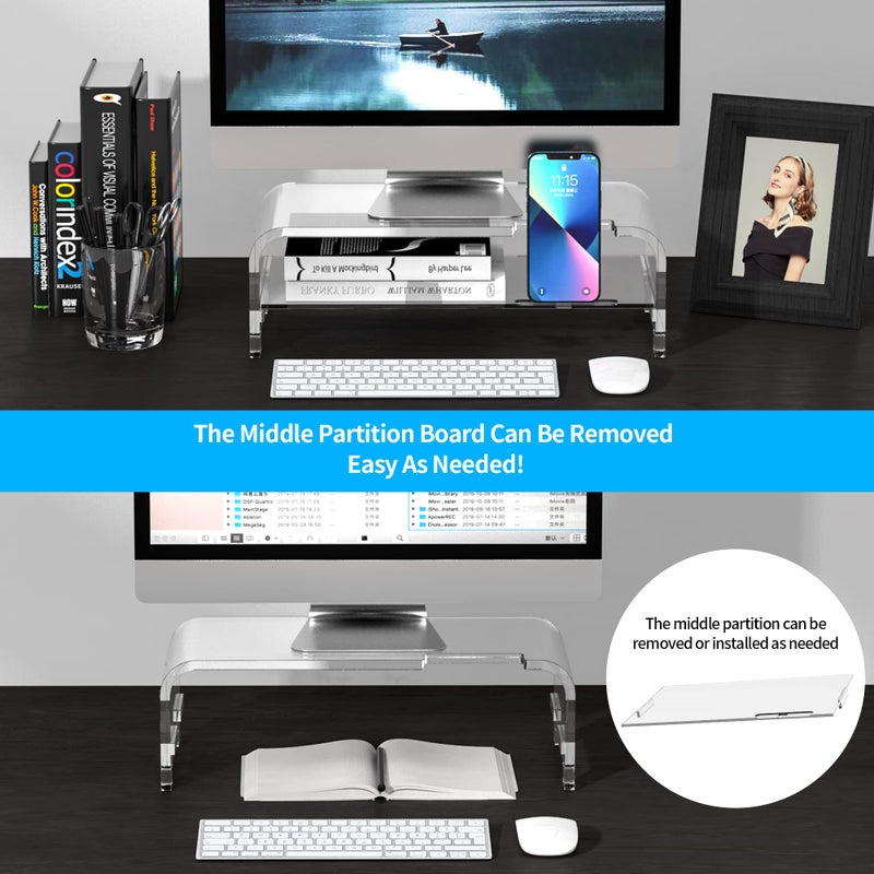Beimu Acrylic Laptop Stand Acrylic Monitor Stand Riser Acrylic Computer Stand Laptop Riser with Storage Acrylic Desk Organizer Accessories Laptop Stand Clear Monitor Stand Desktop Notebook Stand - Image 5