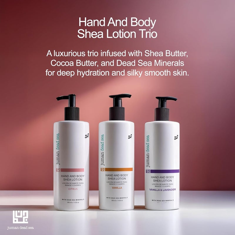 Juman Moisturizing Body Lotion Trio Fast Absorbing NonGreasy Hydrating Moisturizer with Dead Sea Salts Shea and Cocoa Butter Sweet Almond Oil Skin Moisturizer for Women Men - Image 2