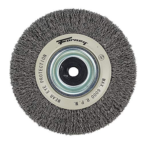 Forney 72895 Wire Bench Wheel Brush, Industrial Pro Crimped with 1/2-Inch Through 2-Inch Multi Arbor, 6-Inch-by-.012-Inch - Image 5