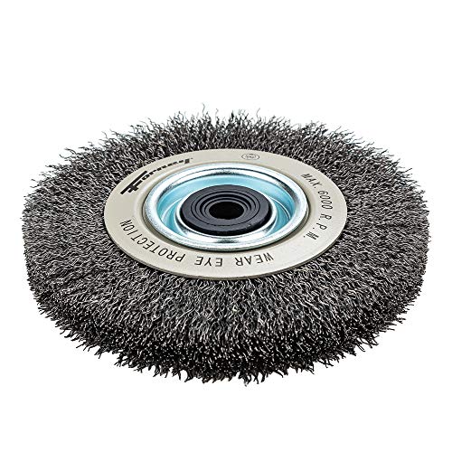 Forney 72895 Wire Bench Wheel Brush, Industrial Pro Crimped with 1/2-Inch Through 2-Inch Multi Arbor, 6-Inch-by-.012-Inch - Image 3
