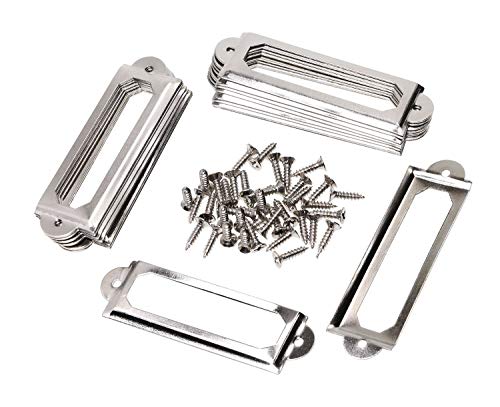 ONLYKXY 20Pcs Antique Brass Metal Drawer Door Lab Tag Label Pull Frame Handle File Name Card Holder for Furniture Cabinet Hardware Box Case Bin 17x60mm Silver