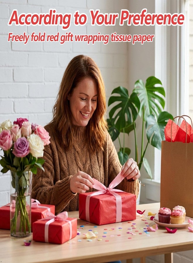 Bobobag بوبوباج، ١٠٠ ورقة مناديل ورقية حمراء، مقاس ٢٠ × ١٤ بوصة، مناسبة لأكياس الهدايا، وتغليف الهدايا، وتزيين أعياد الميلاد والذكرى السنوية والمناسبات الفنية والحرفية. - Image 5
