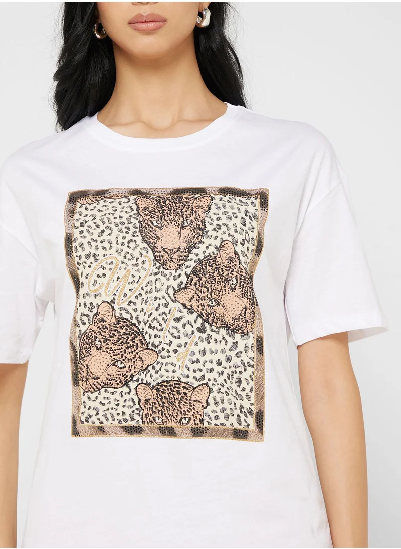 Ginger Crew Neck Leopard Print T-Shirt