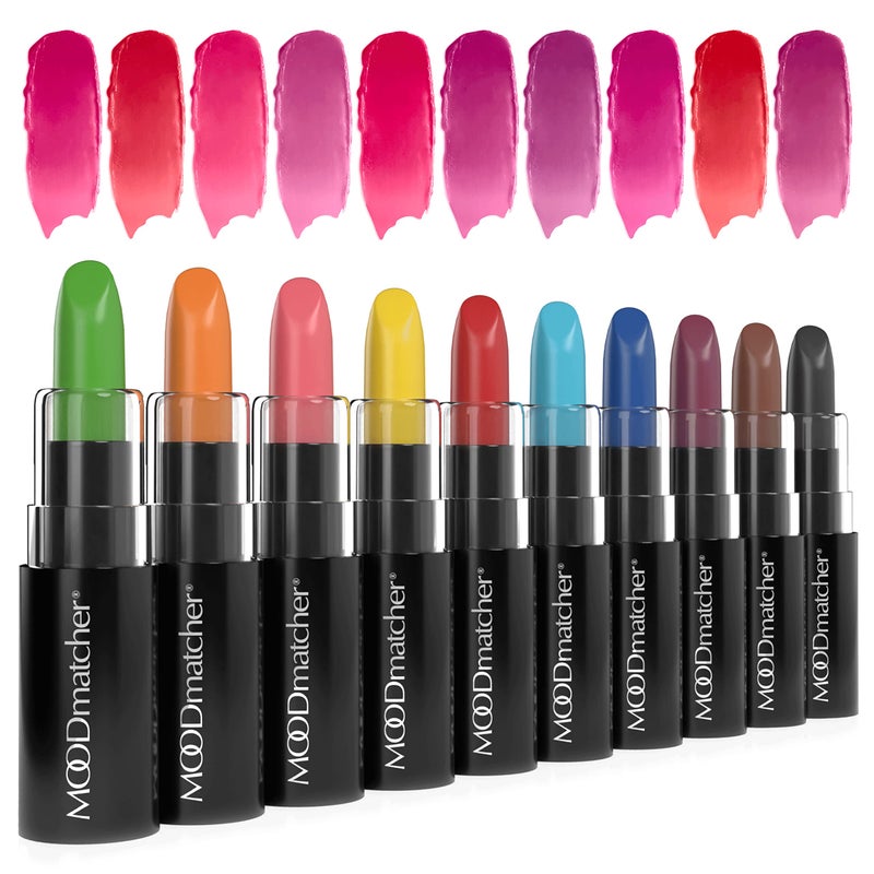 MOODmatcher Lipstick, 10PC Collection of the Original Color-Change Lipstick - Maskproof, 12 HOUR Long Wear, Enriched with Aloe & Vitamin E for Ultra-Hydration, Waterproof - Made in USA - Image 1