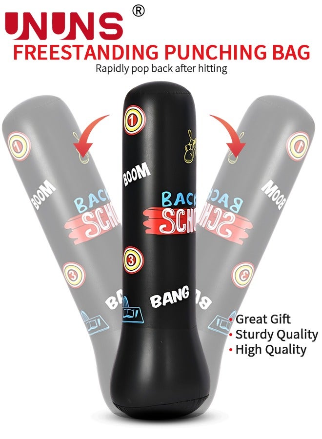 UNUNS Punching Bag For Kids,Inflatable Boxing Punch Bag With Gloves And Pump,Inflatable Tumbler Toy For Boys Girls,Beginner Heavy Punching Bags Sandbag,Reduce Pressure Stress,1.2M Alphabet Black - Image 2