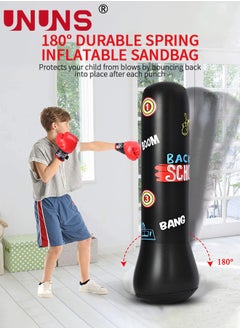 UNUNS Punching Bag For Kids,Inflatable Boxing Punch Bag With Gloves And Pump,Inflatable Tumbler Toy For Boys Girls,Beginner Heavy Punching Bags Sandbag,Reduce Pressure Stress,1.2M Alphabet Black  - Image 4