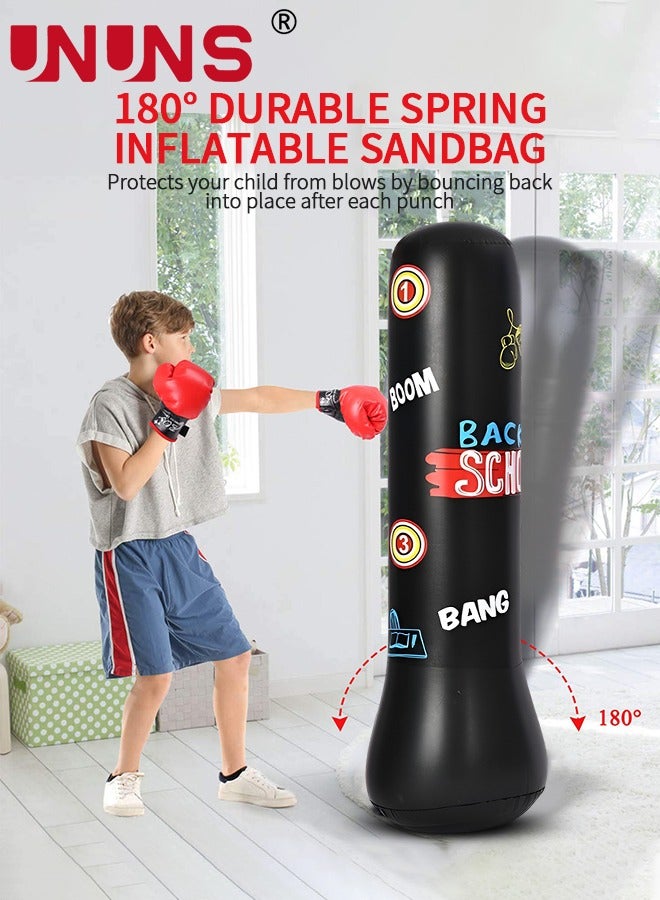 UNUNS Punching Bag For Kids,Inflatable Boxing Punch Bag With Gloves And Pump,Inflatable Tumbler Toy For Boys Girls,Beginner Heavy Punching Bags Sandbag,Reduce Pressure Stress,1.2M Alphabet Black - Image 4