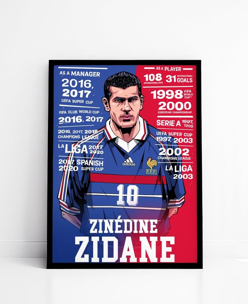 SINCE 7 STORE Zinedine Zidane Football Legend Framed Poster For GiftingFor Room DecorFor Football Fans A4 BLACK A4 BLACK