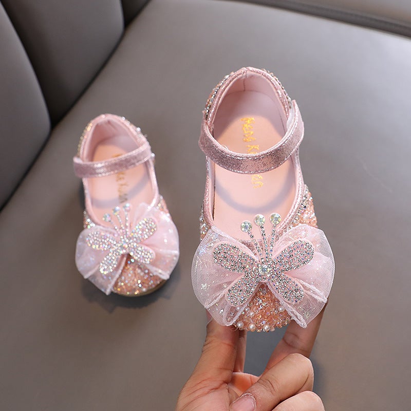 2025 Autumn New Lady Baby Girls Girls Princess Diamond Shoes Leather Shoes Dance Performance Shoes - Image 4