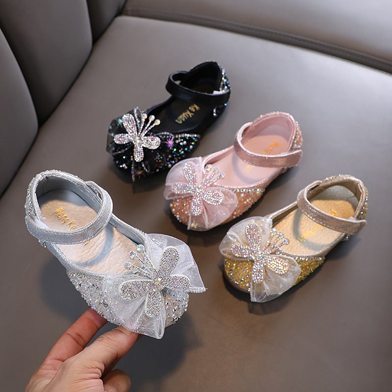 2025 Autumn New Lady Baby Girls Girls Princess Diamond Shoes Leather Shoes Dance Performance Shoes - Image 2