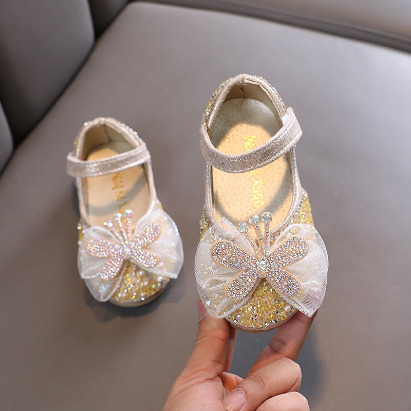 2025 Autumn New Lady Baby Girls Girls Princess Diamond Shoes Leather Shoes Dance Performance Shoes - Image 1