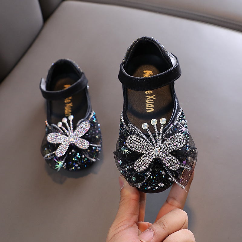 2025 Autumn New Lady Baby Girls Girls Princess Diamond Shoes Leather Shoes Dance Performance Shoes - Image 5