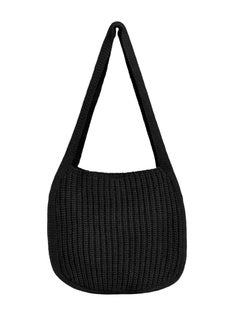 Crochet Tote Bag Womens Shoulder Handbag Plush Knitting Satchel Large Shopping Bag for School Work Shopping Weekend Getaways Travel Black