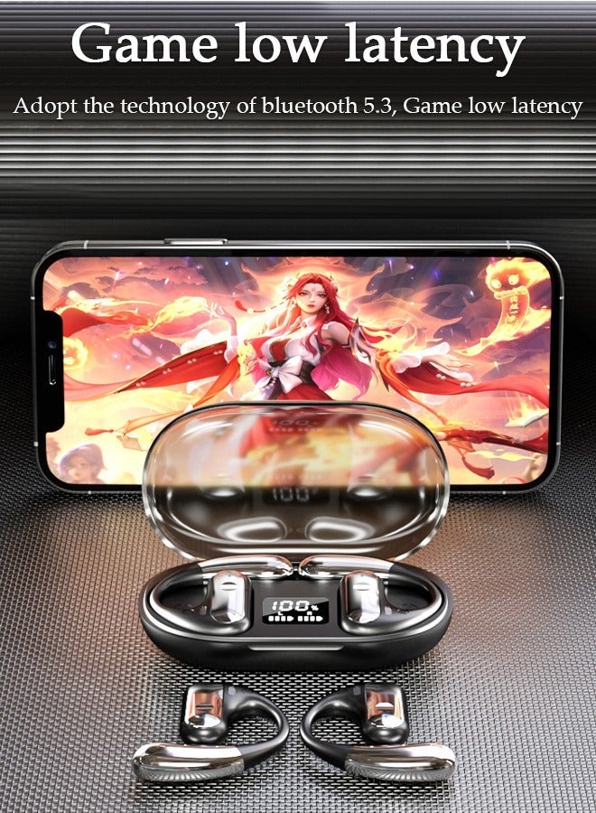 DUNISO Wireless Headphones Bluetooth Ear Clip Earphones Open Ear with Mic Wireless Charging Case LED Power Display and Touch Control for Running Sport Gym - Image 2