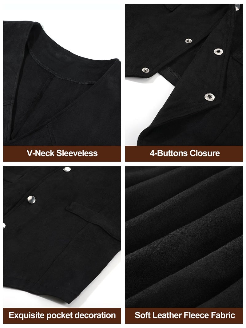 Cutecrop 4 Pcs Western Cowboy Outfits for Men Suede Leather Vest Hat Bolo Tie Belt for Western Halloween Cosplay(X-Large,Black) - Image 5