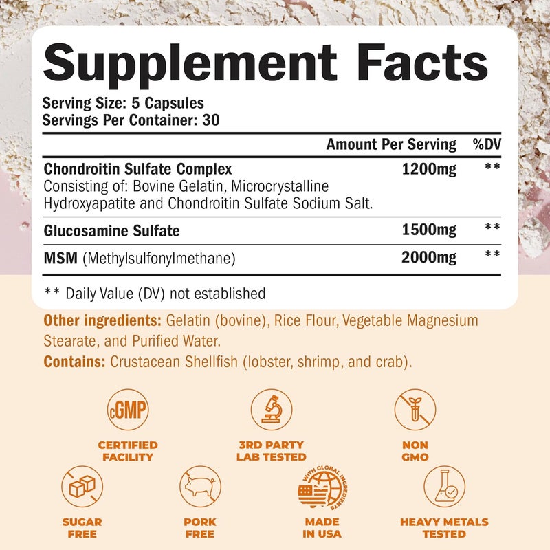 Vimerson Health Glucosamine Chondroitin MSM Joint Support Supplement with Glucosamine Sulfate 1500 mg plus Nourishing Chondroitin Sulfate Complex  Premium Joint Health MSM Supplement for Women and Men  150 Capsules - Image 3