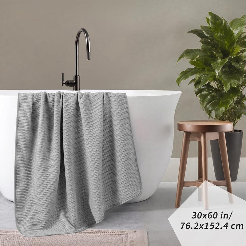 Polyte Microfiber Oversize Quick Dry Lint Free Waffle Bath Towel for Body, 60 x 30 in, Set of 2 - Image 3