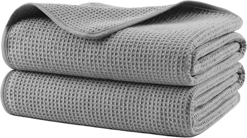 Polyte Microfiber Oversize Quick Dry Lint Free Waffle Bath Towel for Body, 60 x 30 in, Set of 2 - Image 1