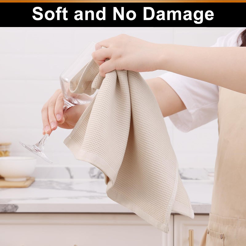 Homaxy 100% Cotton Waffle Weave Kitchen Towels - 4 Pack Soft and Absorbent Dish Towels - 16 x 26 Inches Quick Dry Hand Towels - Beige - Image 4