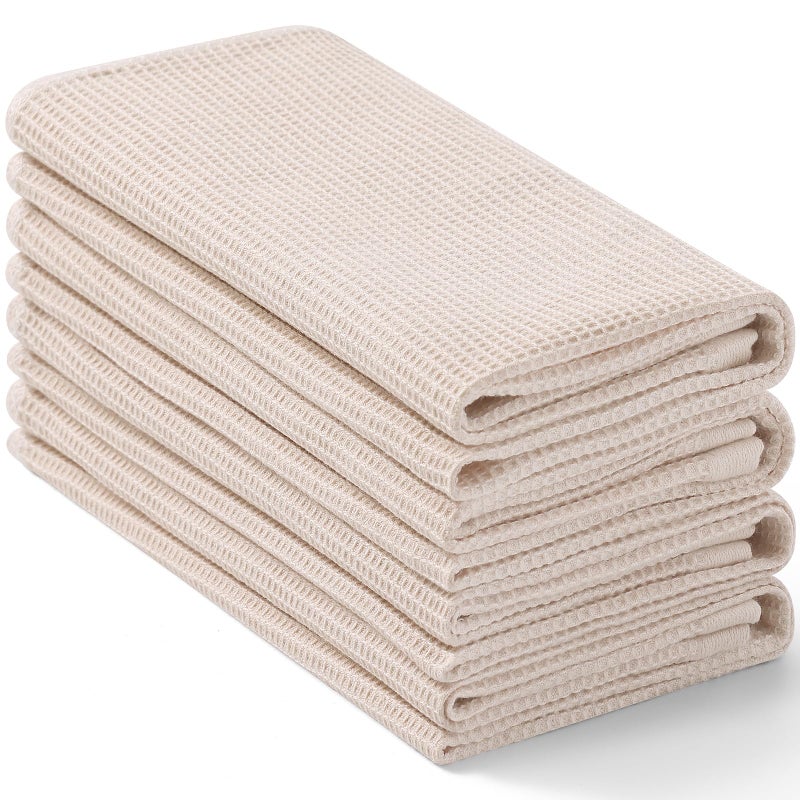 Homaxy 100% Cotton Waffle Weave Kitchen Towels - 4 Pack Soft and Absorbent Dish Towels - 16 x 26 Inches Quick Dry Hand Towels - Beige - Image 1