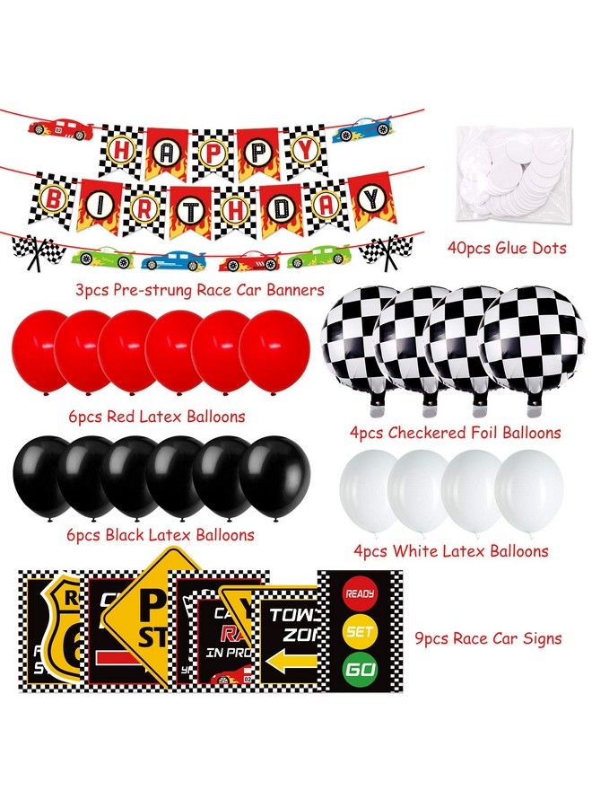 Bessmoso Race Car Birthday Party Decoration Set Race Car Party Signs Racing Birthday Banner Checkered Flags Balloons For Boys Let'S Go Racing Party Supplies - Image 5